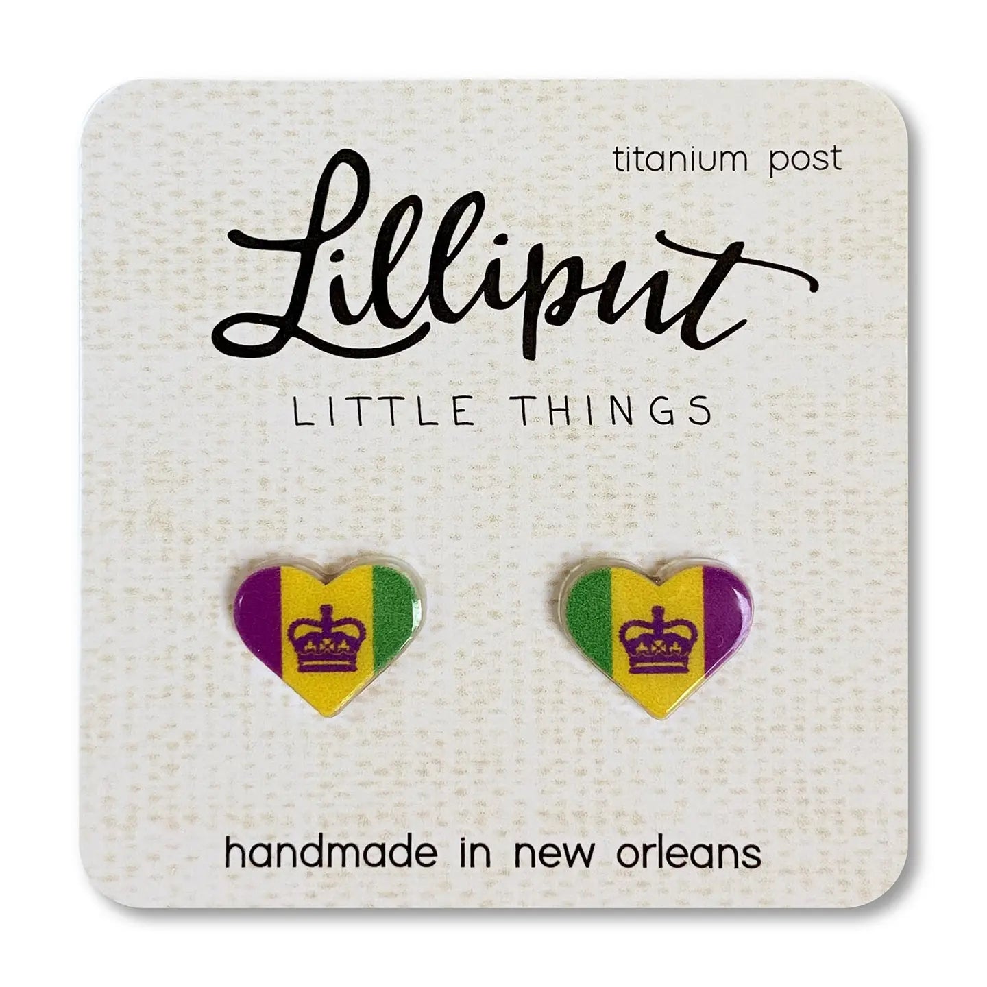 Mardi Gras Crown Heart Earrings