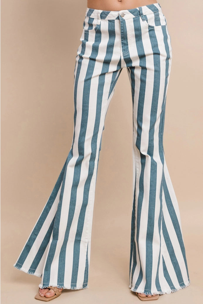Striped Bellbottom Jeans - Teal 2001