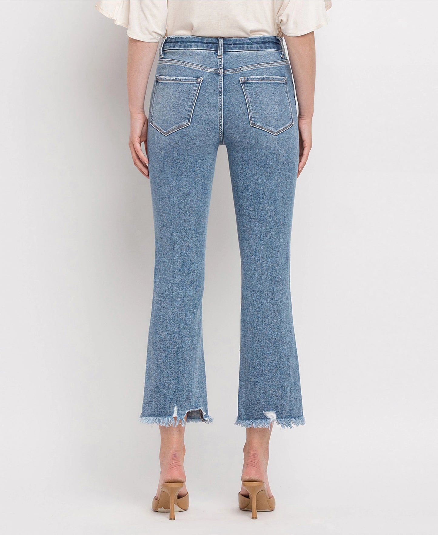 High Rise Frayed Hem Crop Flare Jeans