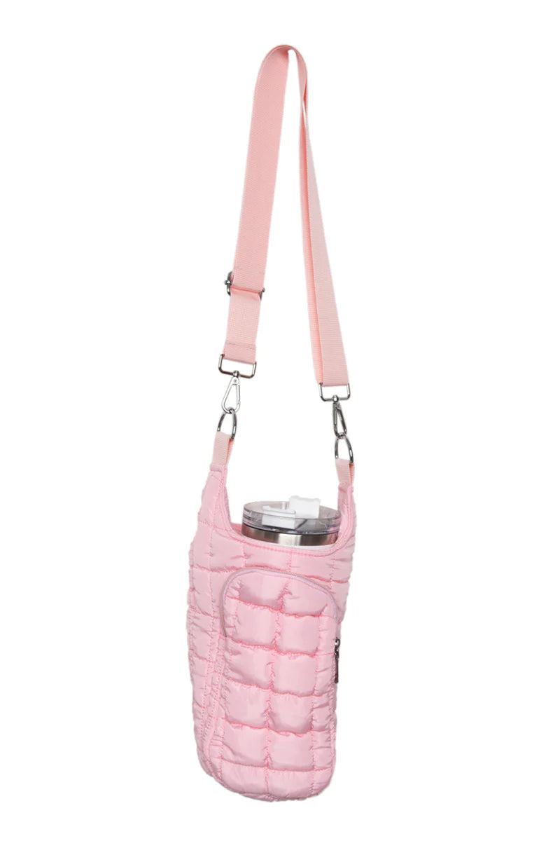 Light Pink Quilted Water Bottle Carrier Bag