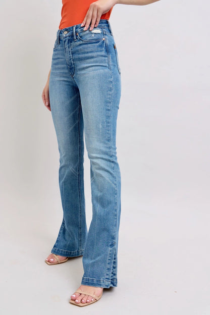 Judy Blue High High Waist Tummy Control Vintage Wash Side Slit Bootcut, Inseam 32"