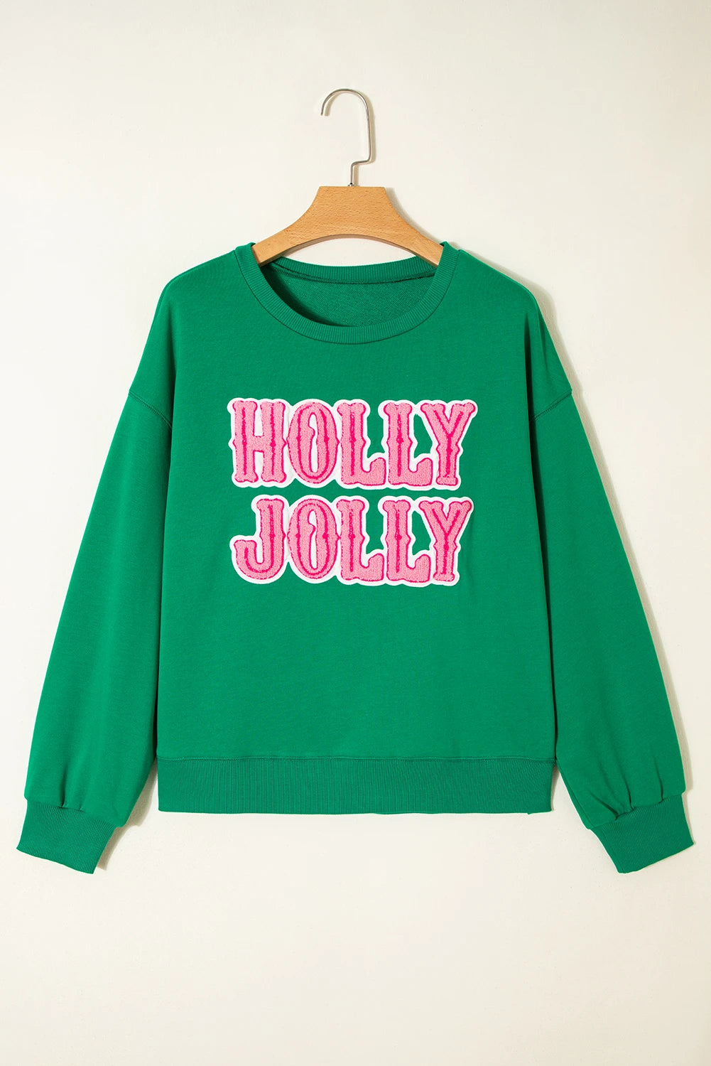 Green HOLLY JOLLY Towel Embroidered Christmas Holiday Sweatshirt