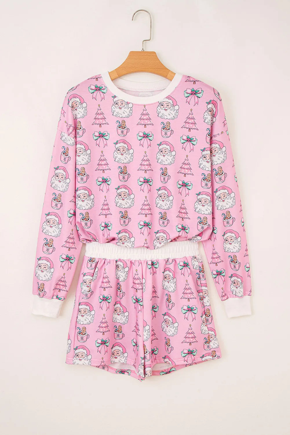 Pink Ho Ho Ho Christmas Fashion Print 2pcs Lounge Short Set