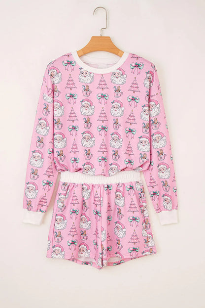 Pink Ho Ho Ho Christmas Fashion Print 2pcs Lounge Short Set