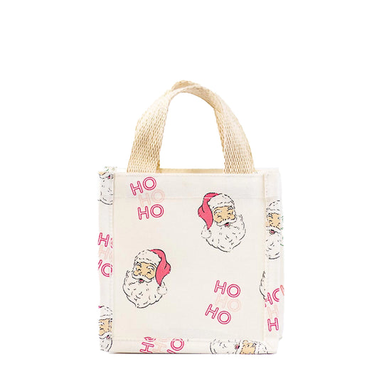 Ho Ho Ho Santa Mini Gift Tote White/Pink 6x6x4