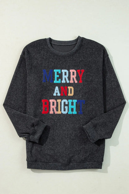 Black MERRY AND BRIGHT Embroidered Corded Sweatshirt
