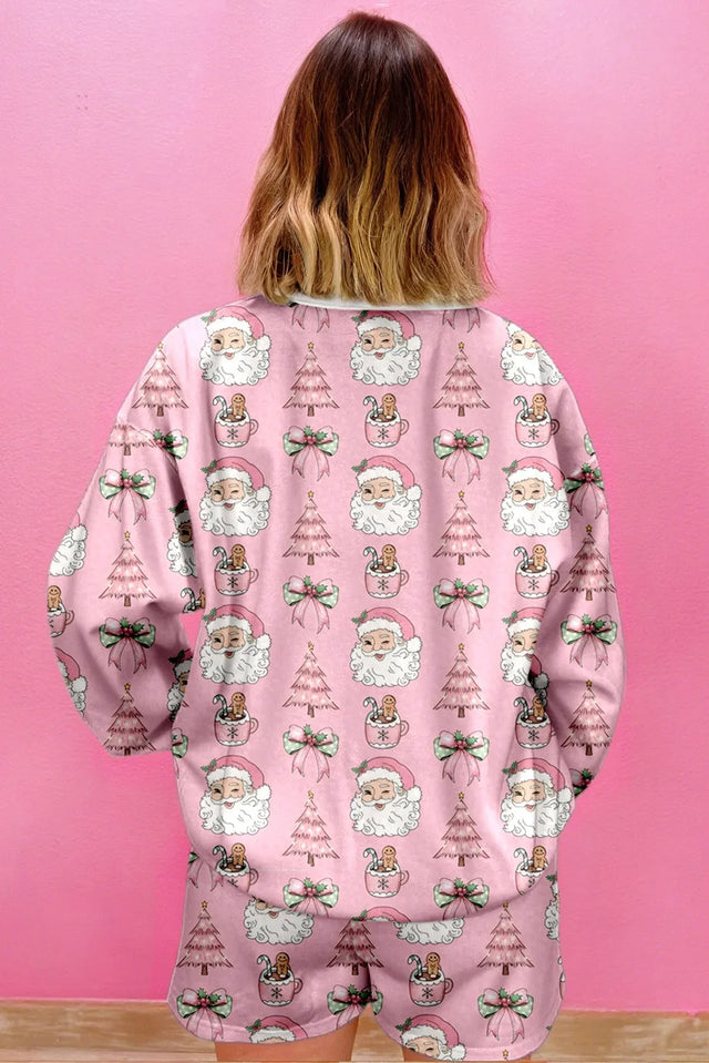 Pink Ho Ho Ho Christmas Fashion Print 2pcs Lounge Short Set