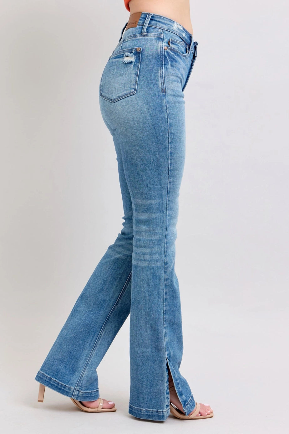 Judy Blue High High Waist Tummy Control Vintage Wash Side Slit Bootcut, Inseam 32"