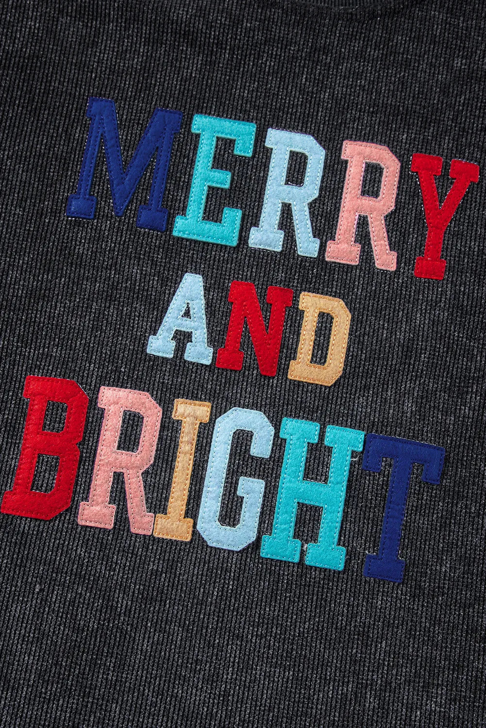 Black MERRY AND BRIGHT Embroidered Corded Sweatshirt