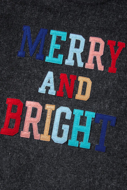 Black MERRY AND BRIGHT Embroidered Corded Sweatshirt