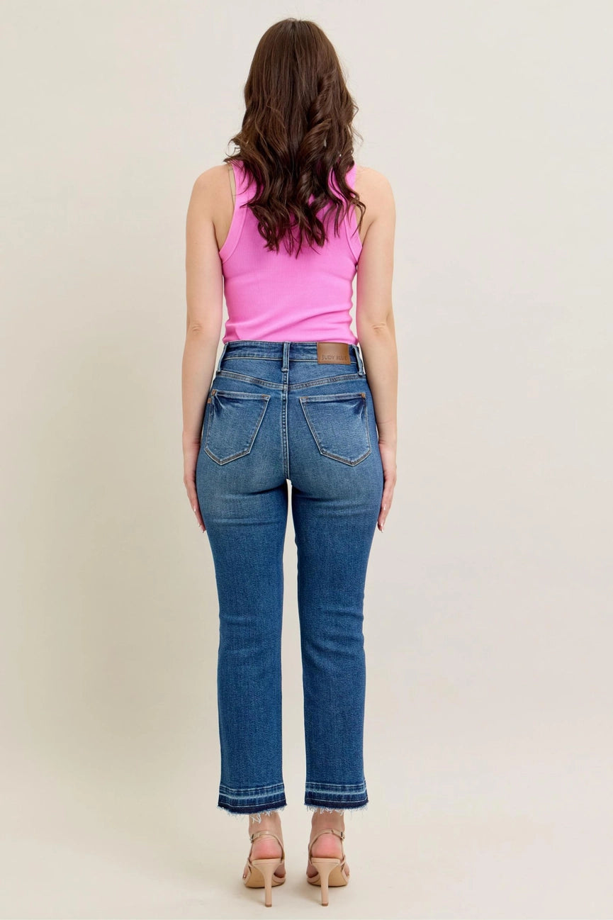 Judy Blue High Waist Vintage Wash Release Hem Kick Flare