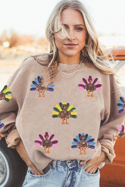 Apricot Turkey Graphic Corded Baggy Sweatshirt