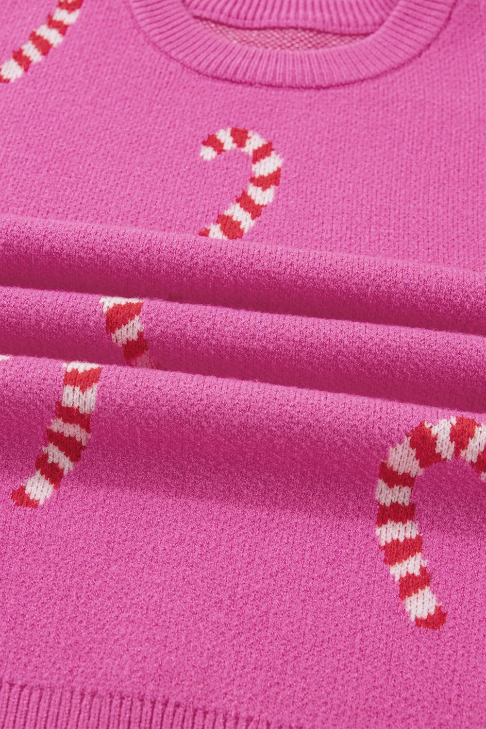 Sachet Pink Christmas Candy Cane Holiday Drop Shoulder Sweater