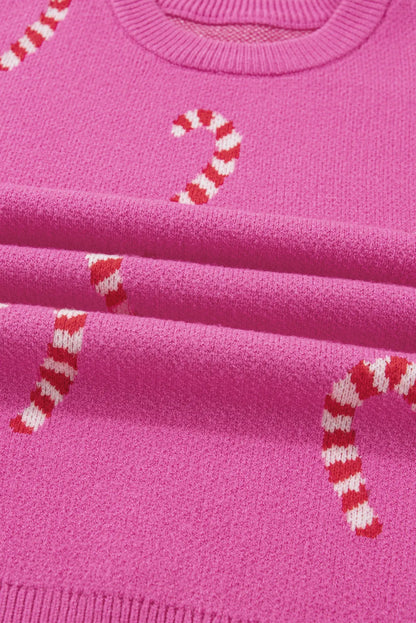 Sachet Pink Christmas Candy Cane Holiday Drop Shoulder Sweater