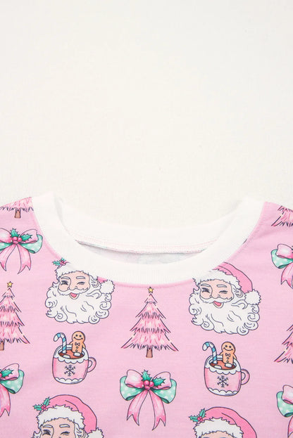 Pink Ho Ho Ho Christmas Fashion Print 2pcs Lounge Short Set