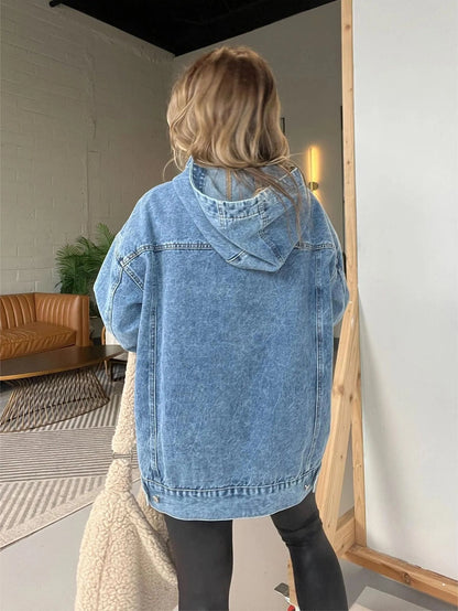 Vintage Washed Denim Pullover Hoodie