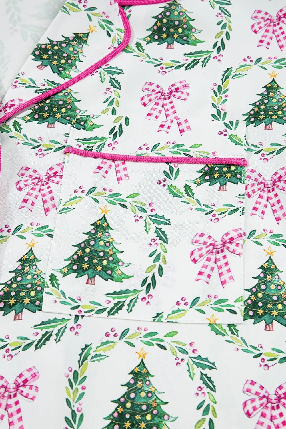 Green Christmas Fashion Print Velvet Trim Bow Knot Pajama 2pcs Short Set