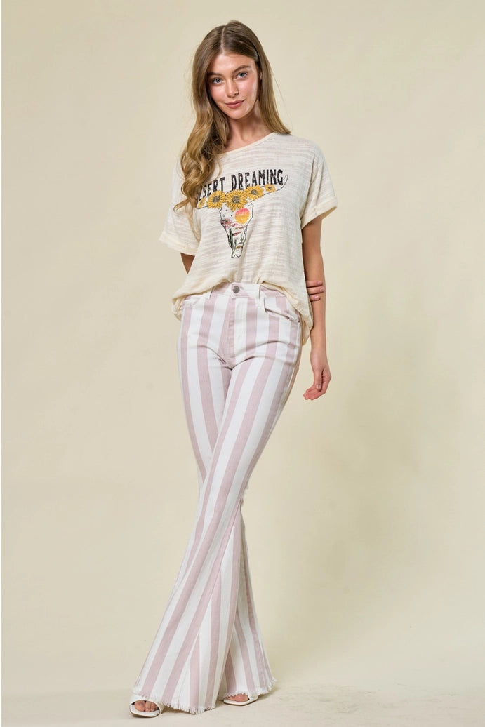 Blush Striped Bellbottom Jeans
