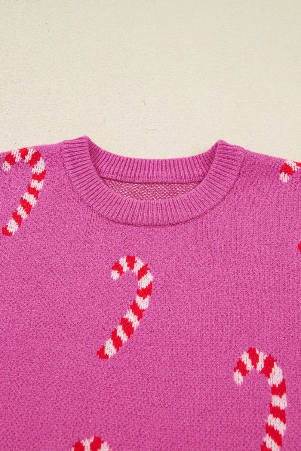 Sachet Pink Christmas Candy Cane Holiday Drop Shoulder Sweater