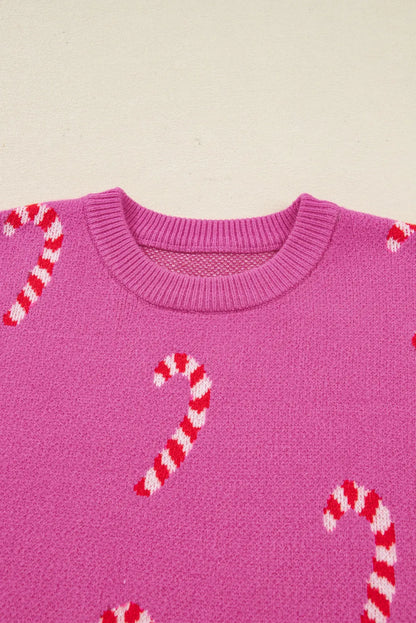 Sachet Pink Christmas Candy Cane Holiday Drop Shoulder Sweater