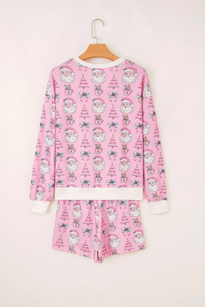 Pink Ho Ho Ho Christmas Fashion Print 2pcs Lounge Short Set