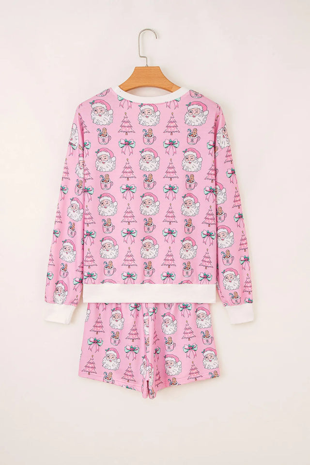 Pink Ho Ho Ho Christmas Fashion Print 2pcs Lounge Short Set