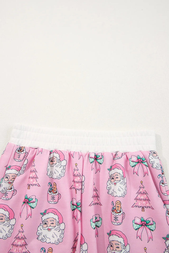 Pink Ho Ho Ho Christmas Fashion Print 2pcs Lounge Short Set