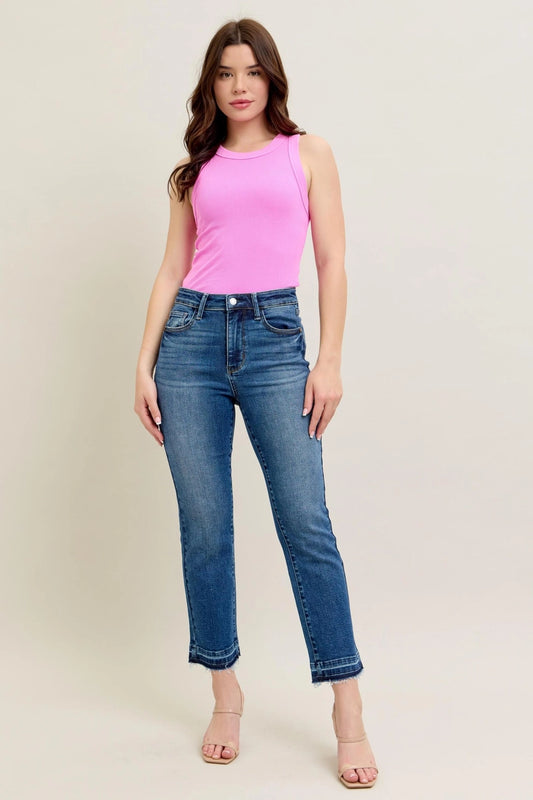 Judy Blue High Waist Vintage Wash Release Hem Kick Flare