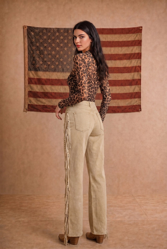 Leopard Mesh Mock Neck Fitted Top