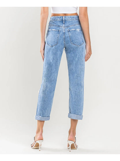Super High Rise Color Block Cuffed Mom Jeans