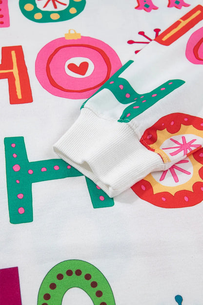 White Ho Ho Ho Christmas Fashion Print 2pcs Lounge Short Set