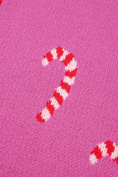 Sachet Pink Christmas Candy Cane Holiday Drop Shoulder Sweater
