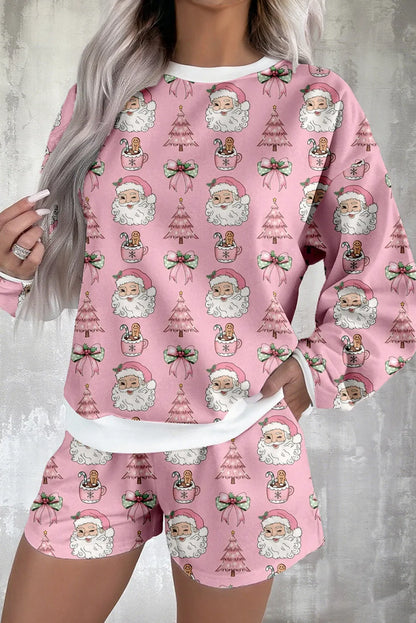 Pink Ho Ho Ho Christmas Fashion Print 2pcs Lounge Short Set