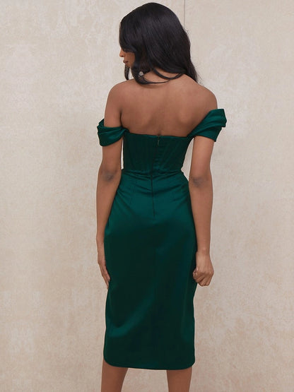 Shoulder Corset Split Cocktail Dress