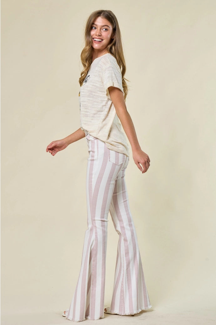 Blush Striped Bellbottom Jeans