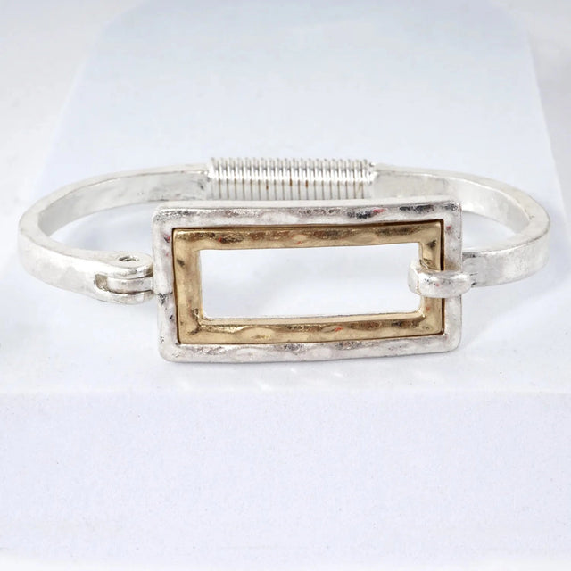 Hammered Dual-Tone Rectangular Hook Hinge Bracelet