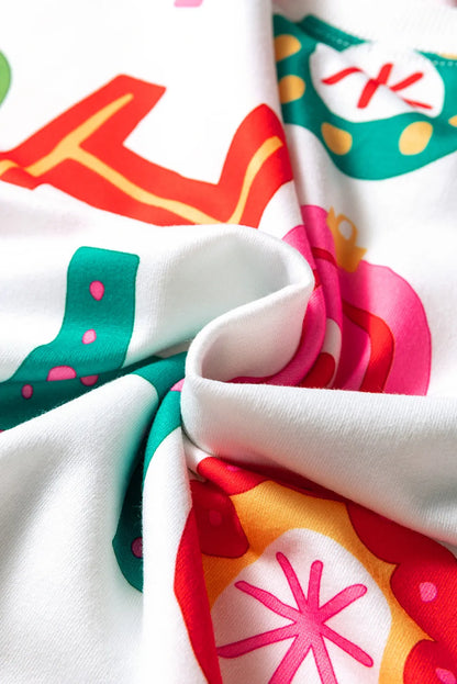 White Ho Ho Ho Christmas Fashion Print 2pcs Lounge Short Set