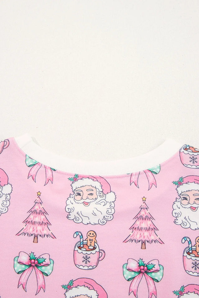 Pink Ho Ho Ho Christmas Fashion Print 2pcs Lounge Short Set
