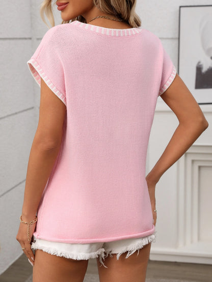 V-Neck Striped Sleeveless Sweater Vest
