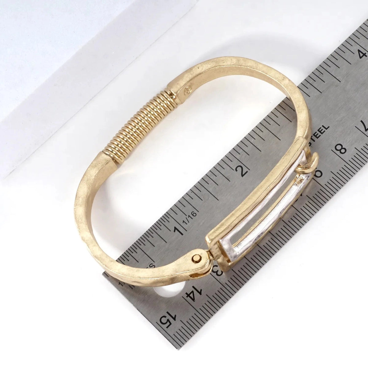 Hammered Dual-Tone Rectangular Hook Hinge Bracelet