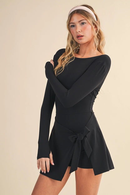 Long Sleeve Wrap Tie Front Dress