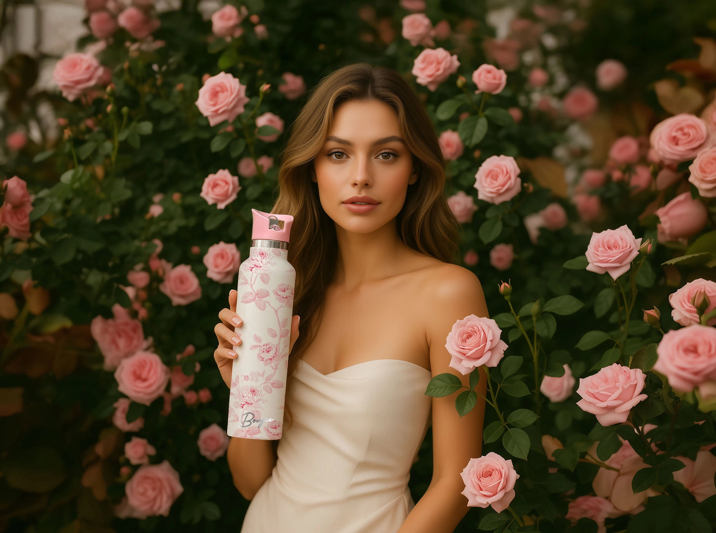 Blush English Rose 25 oz Insulated Water Bottle