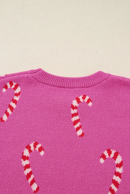 Sachet Pink Christmas Candy Cane Holiday Drop Shoulder Sweater