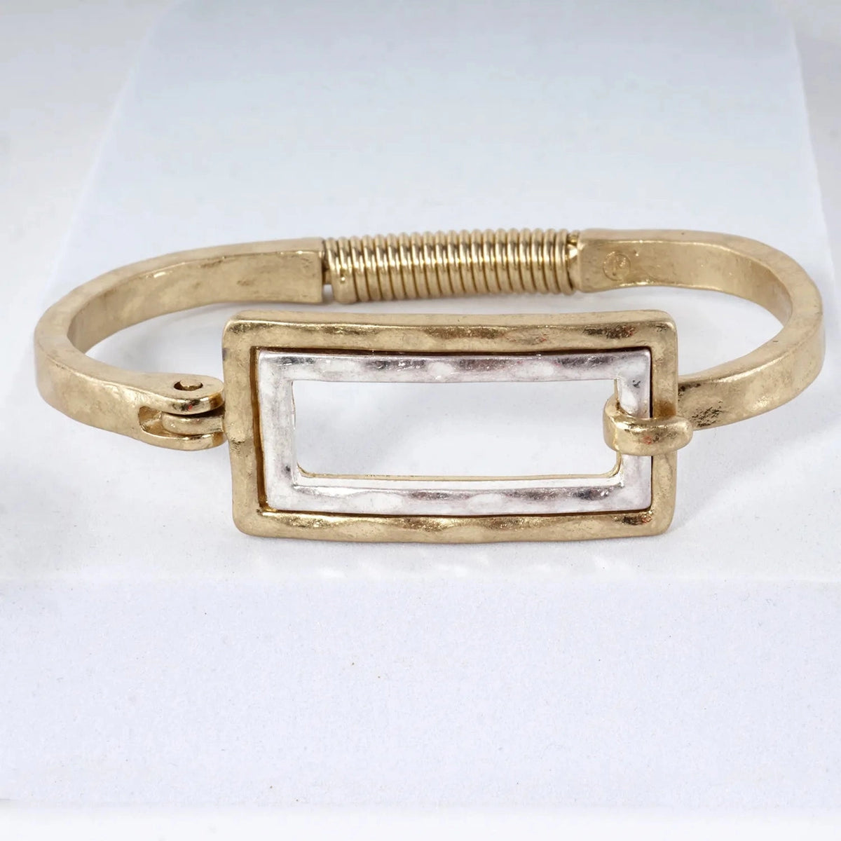 Hammered Dual-Tone Rectangular Hook Hinge Bracelet