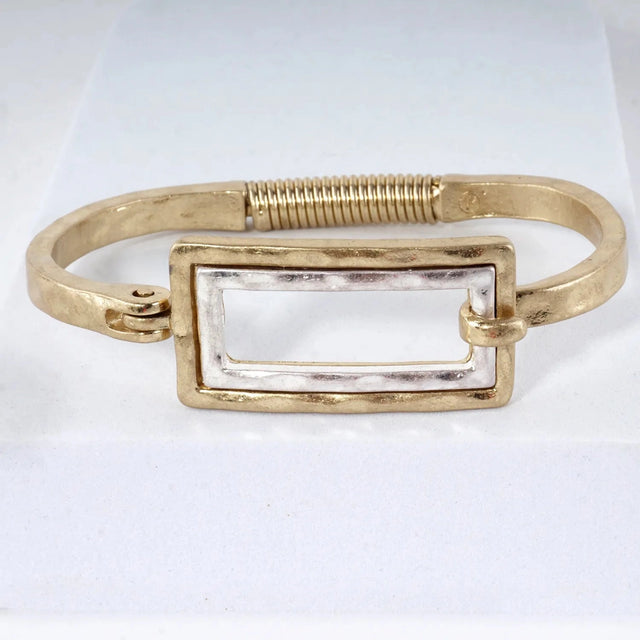 Hammered Dual-Tone Rectangular Hook Hinge Bracelet