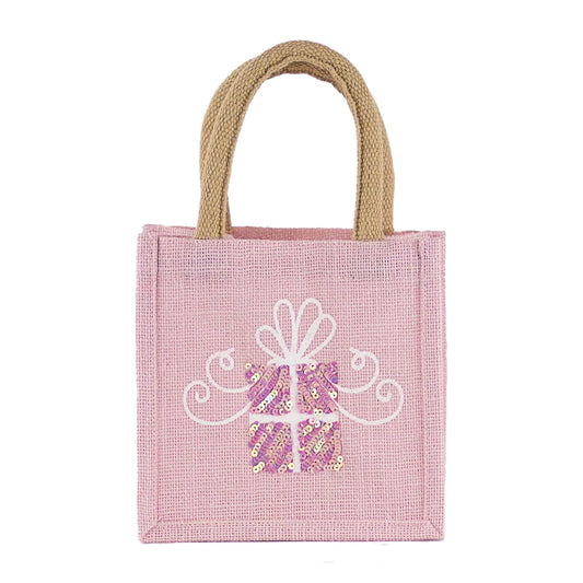Glitzy Present Petite Gift Tote Light Pink/White 7x7x5