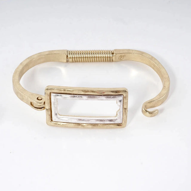 Hammered Dual-Tone Rectangular Hook Hinge Bracelet