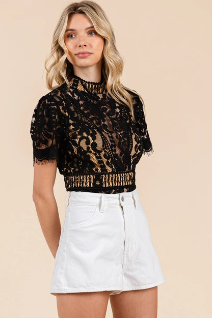Mock Neck Doble Lace Bodysuit