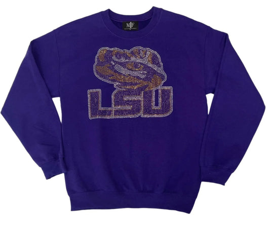 Licensed Game Day Sweatshirt, Crewneck Purple, LSU w/ Tiger Eye