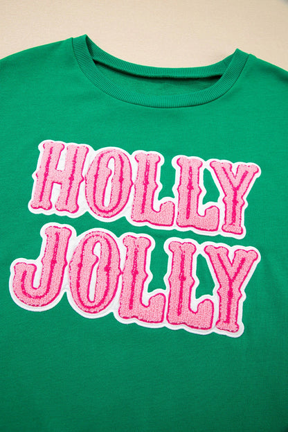 Green HOLLY JOLLY Towel Embroidered Christmas Holiday Sweatshirt
